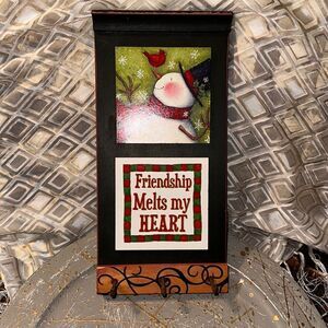 Vintage Christmas Holiday Snowman Bird Key Holder or Stocking Hanger